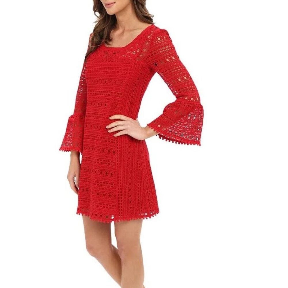 Nanette Lepore Red Anglaise Broderie Eyelet Lace Cotton Dress Size 6
